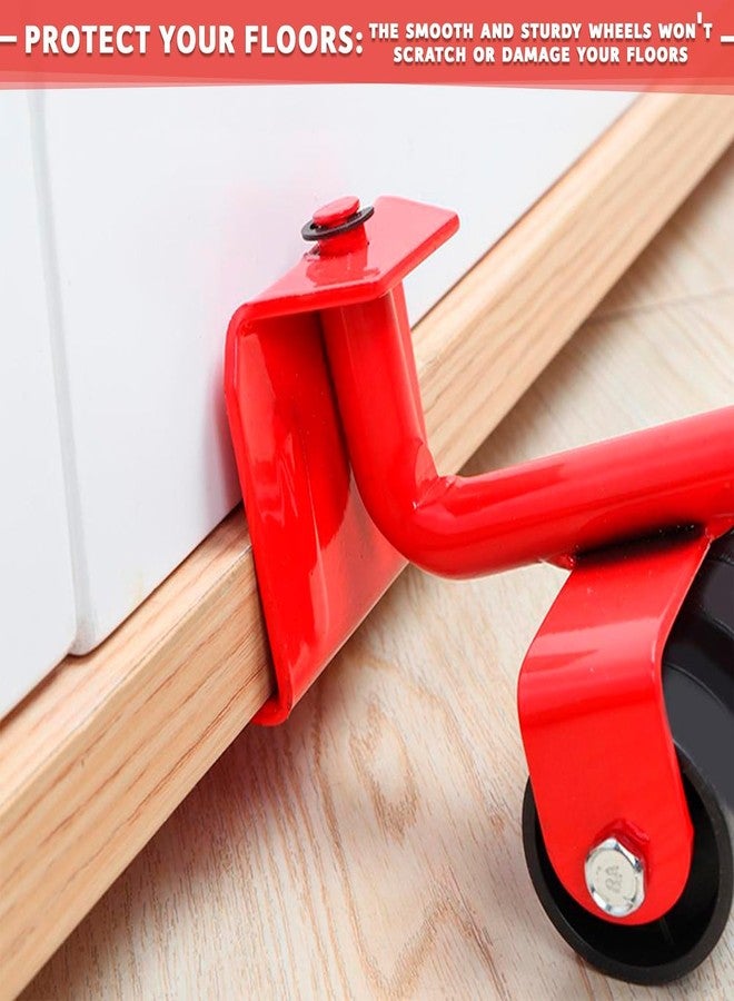 لوكزر رافعة أثاث لوكزر شديدة التحمل، أدوات بكرات نقل، وسادات قابلة للدوران 360 درجة وارتفاع قابل للتعديل، سهولة إعادة التصميم وإعادة الترتيب (أحمر) - Image 5